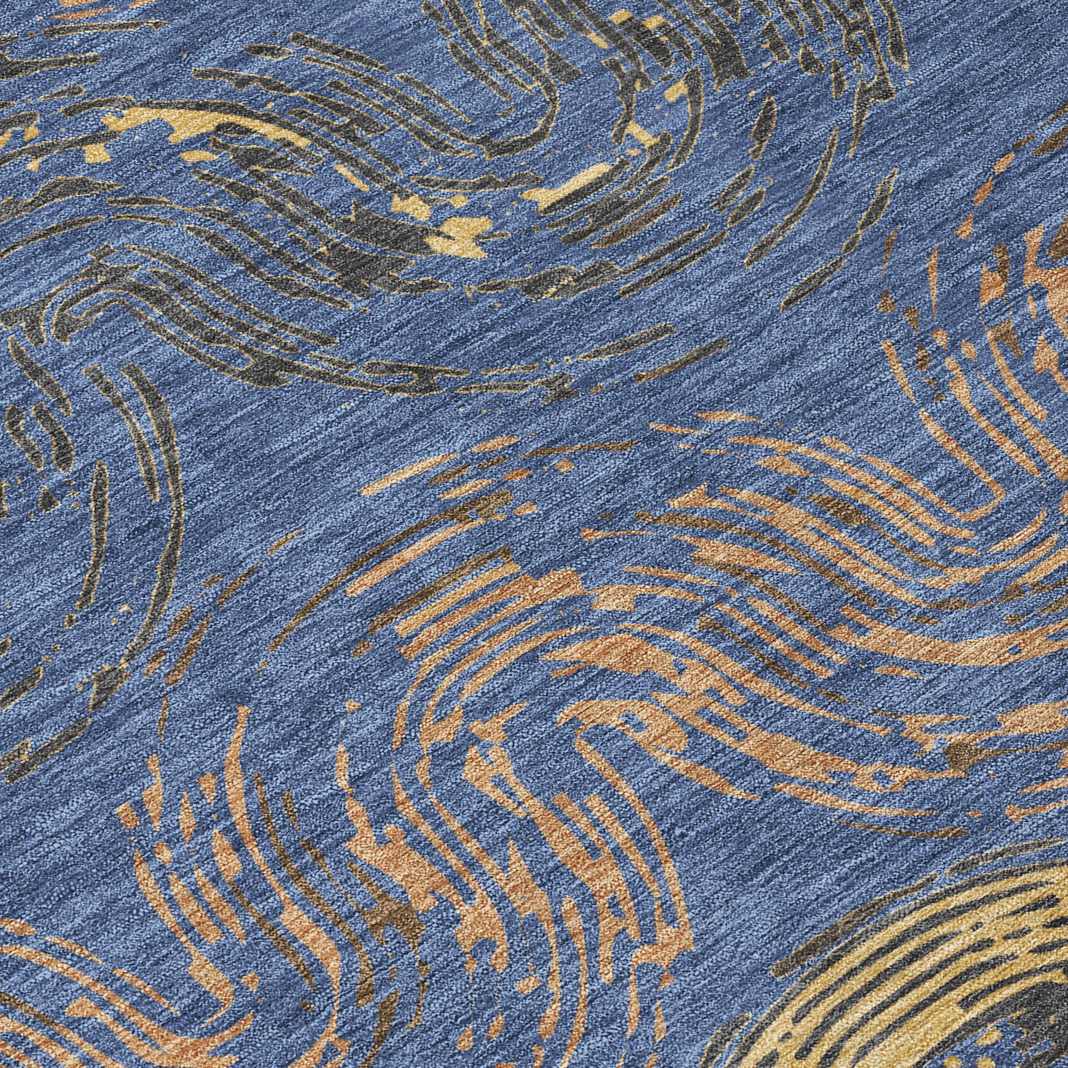 5' X 8' Navy Blue And Gold Abstract Washable Indoor Outdoor Area Rug - Sports & Outdoor