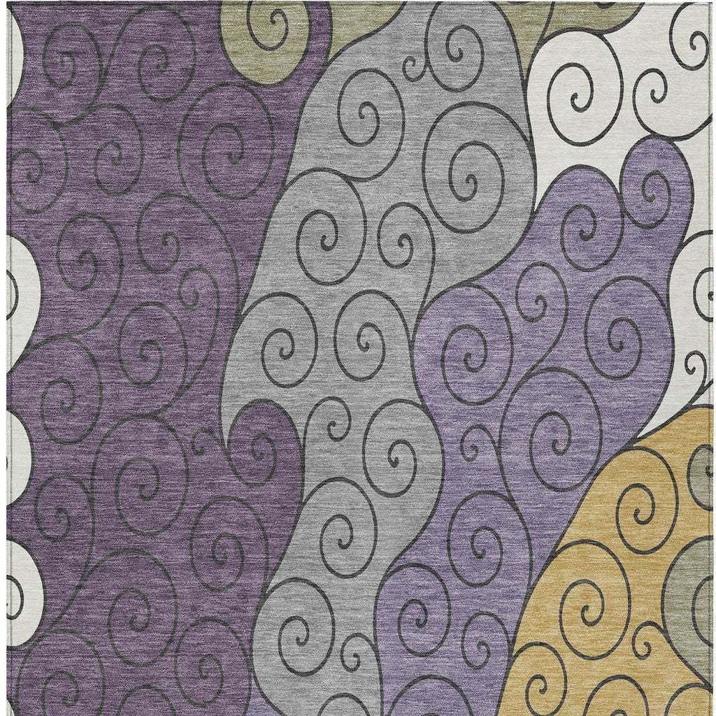 3' X 5' Plum And Gray Abstract Washable Indoor Outdoor Area Rug - Sports & Outdoor