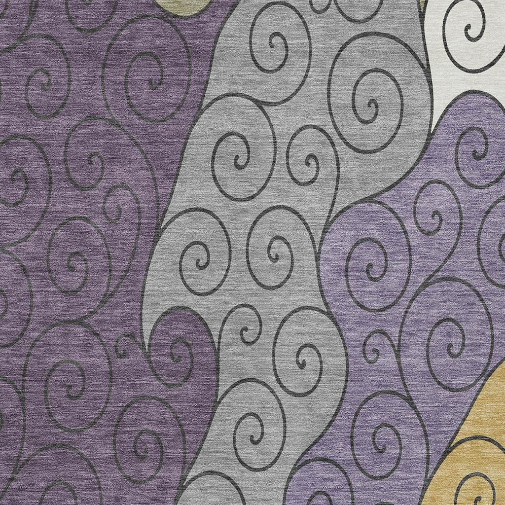 3' X 5' Plum And Gray Abstract Washable Indoor Outdoor Area Rug - Sports & Outdoor