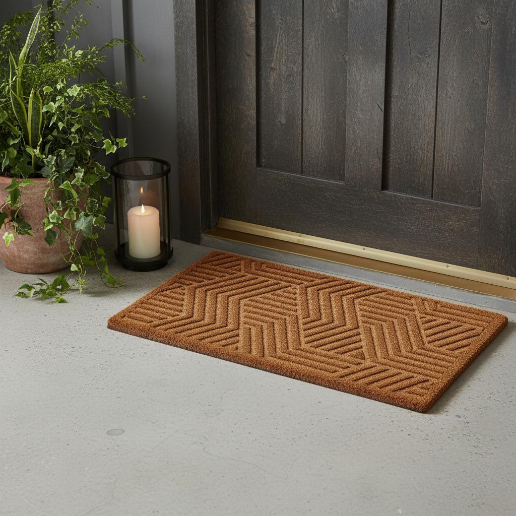 18" X 30" Beige and White Coir Outdoor Door Mat - Home & Garden
