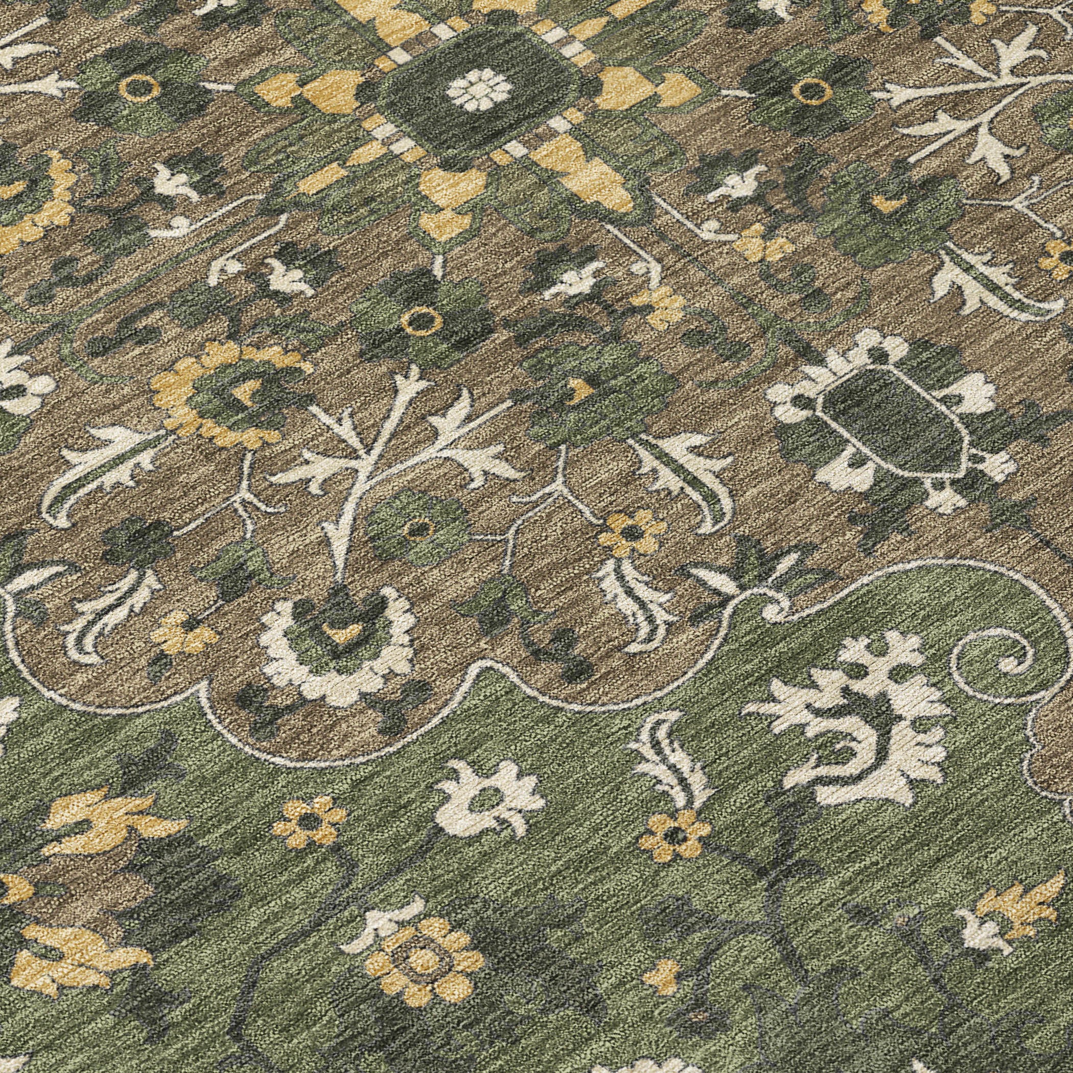 5' X 8' Brown And Ivory Floral Medallion Washable Indoor Outdoor Area Rug - Sports & Outdoor