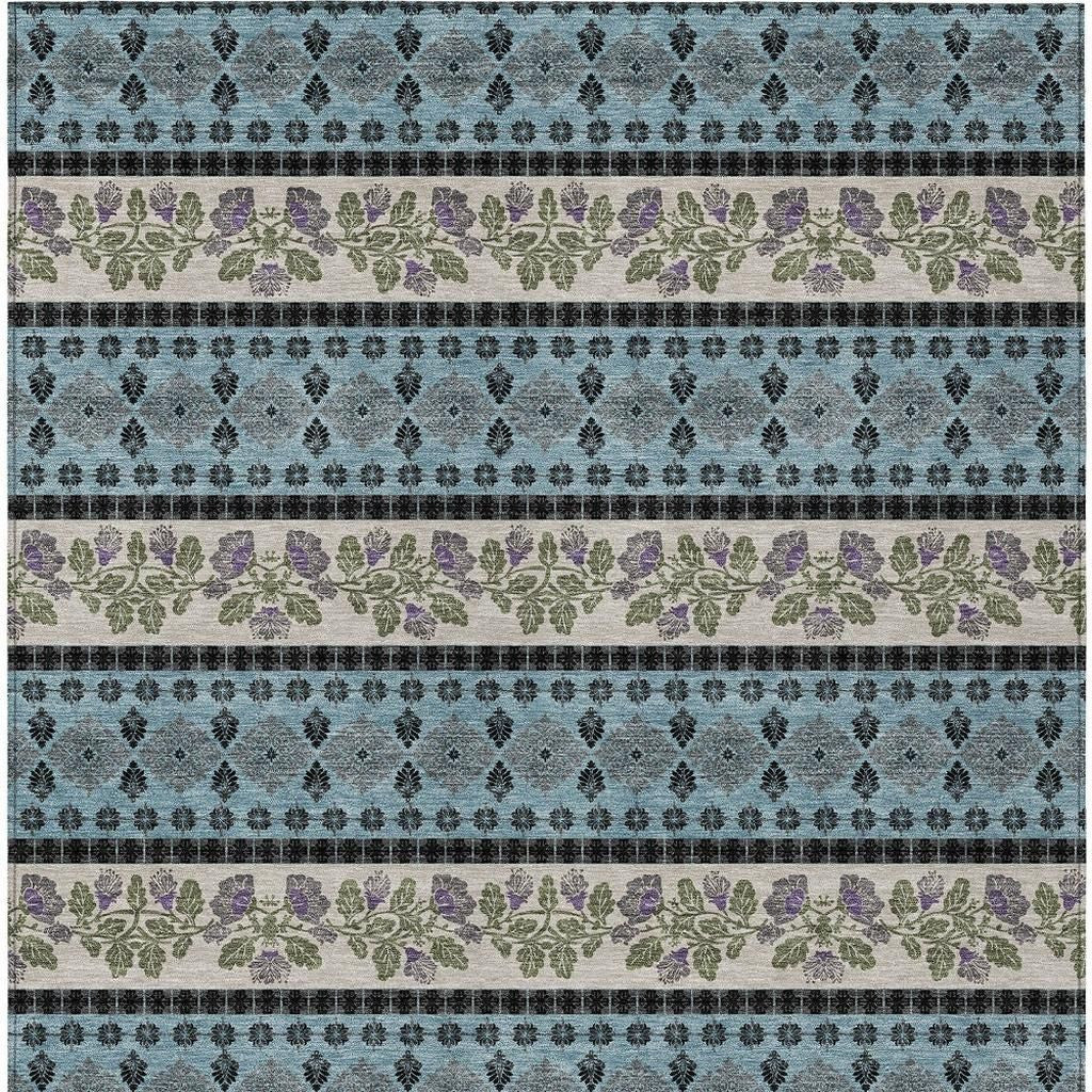 10' X 14' Aqua And Charcoal Striped Washable Indoor Outdoor Area Rug - Sports & Outdoor
