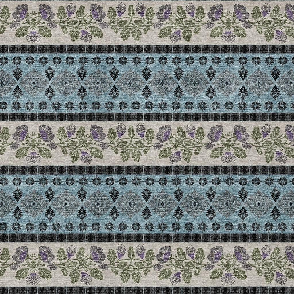 10' X 14' Aqua And Charcoal Striped Washable Indoor Outdoor Area Rug - Sports & Outdoor