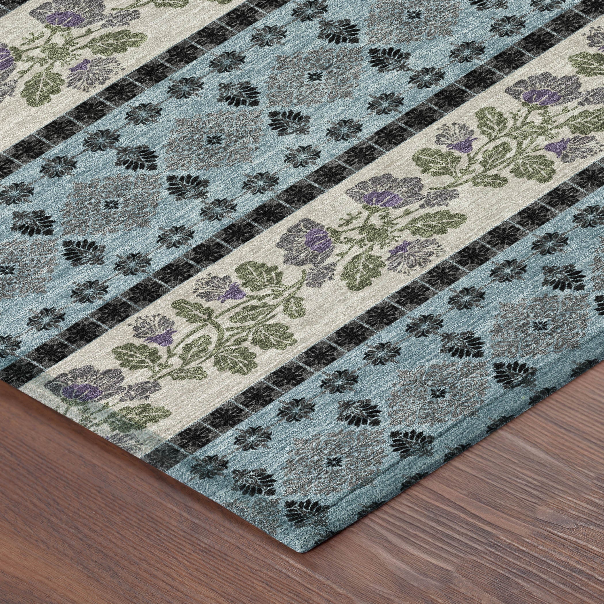10' X 14' Aqua And Charcoal Striped Washable Indoor Outdoor Area Rug - Sports & Outdoor