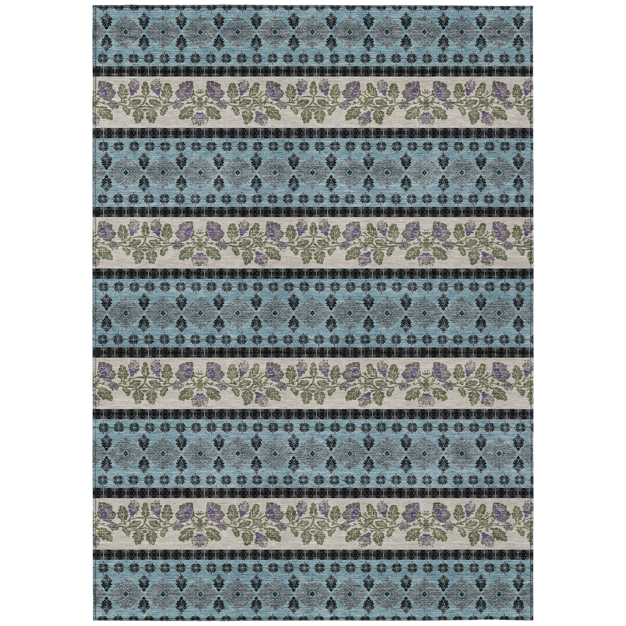 10' X 14' Aqua And Charcoal Striped Washable Indoor Outdoor Area Rug - Sports & Outdoor