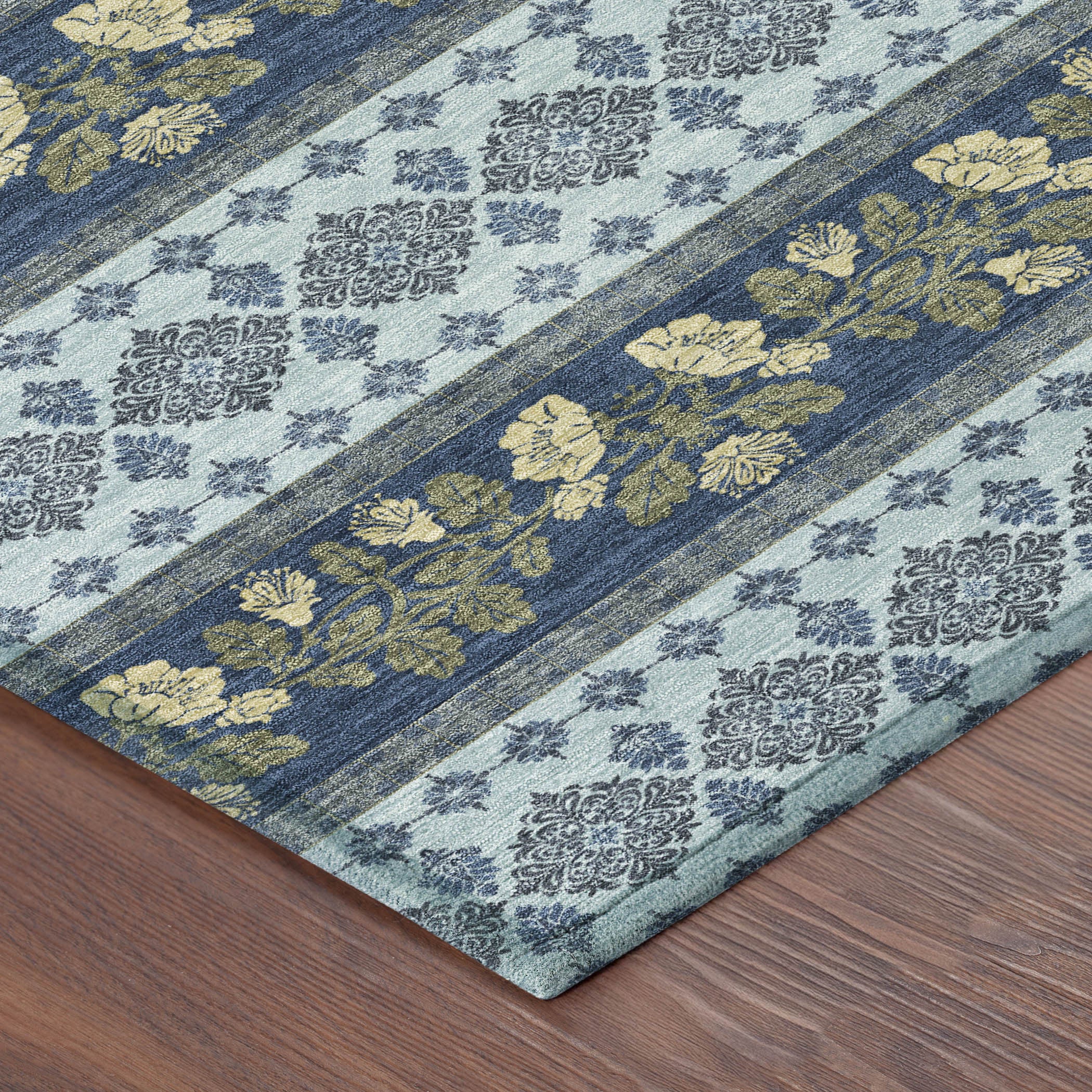 10' X 14' Navy Blue And Sky Blue Striped Washable Indoor Outdoor Area Rug - Sports & Outdoor