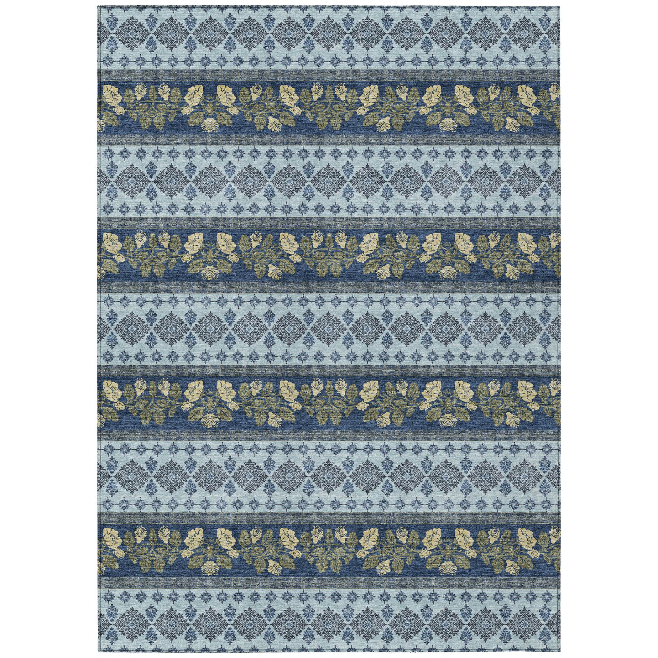10' X 14' Navy Blue And Sky Blue Striped Washable Indoor Outdoor Area Rug - Sports & Outdoor
