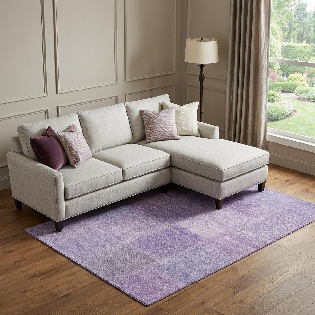 10' X 14' Lavender And Purple Patchwork Washable Area Rug With UV Protection - Home & Garden