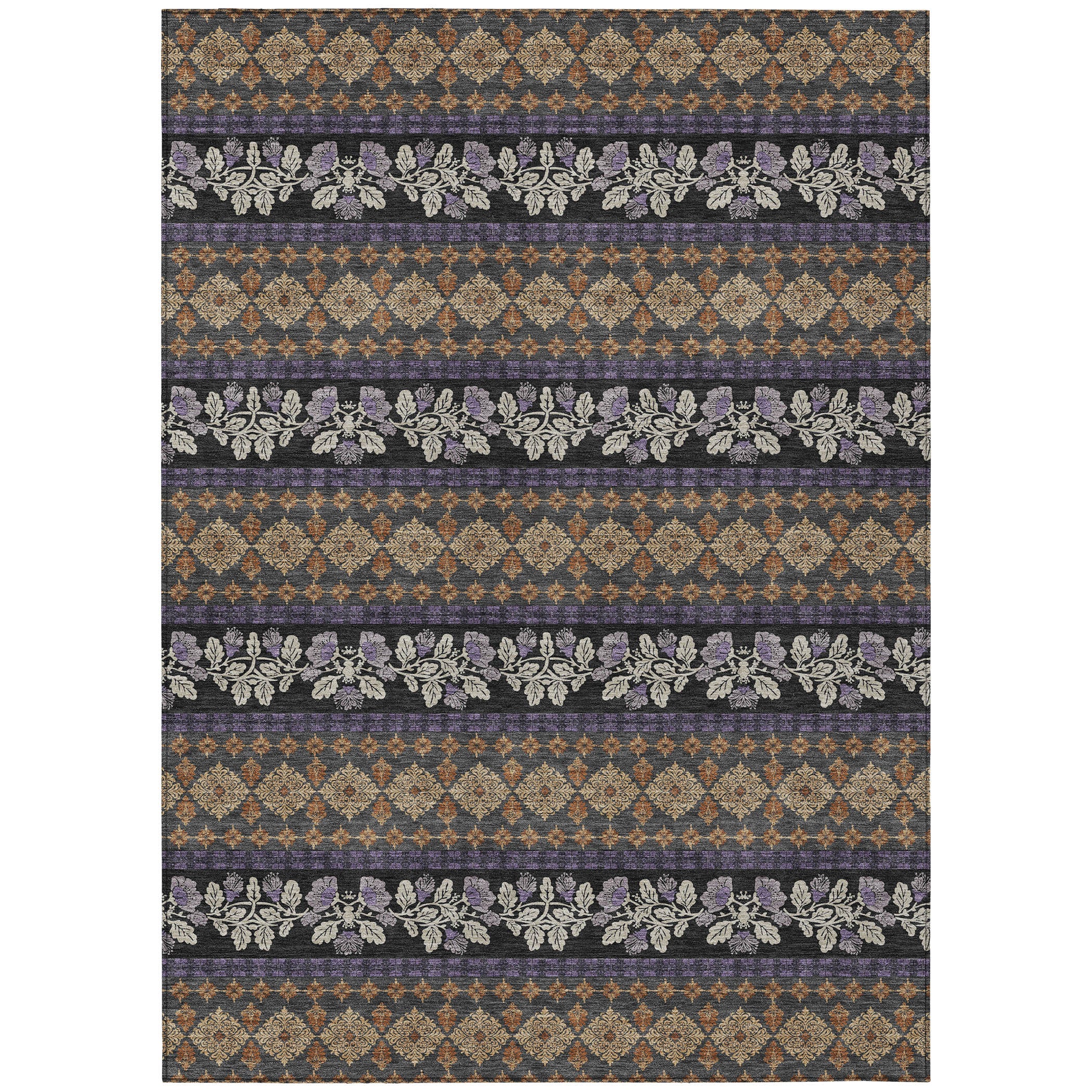 10' X 14' Plum And Copper Striped Washable Indoor Outdoor Area Rug - Sports & Outdoor