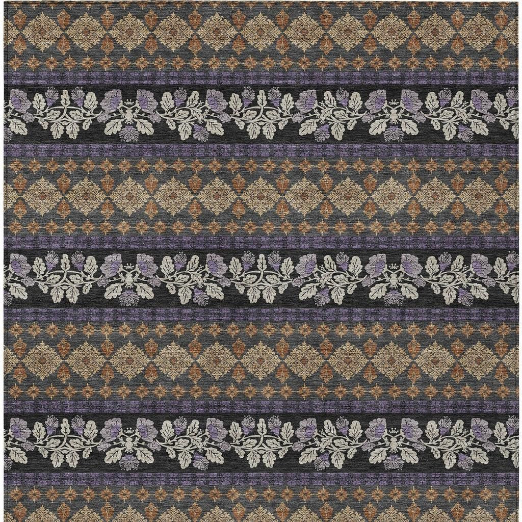 10' X 14' Plum And Copper Striped Washable Indoor Outdoor Area Rug - Sports & Outdoor