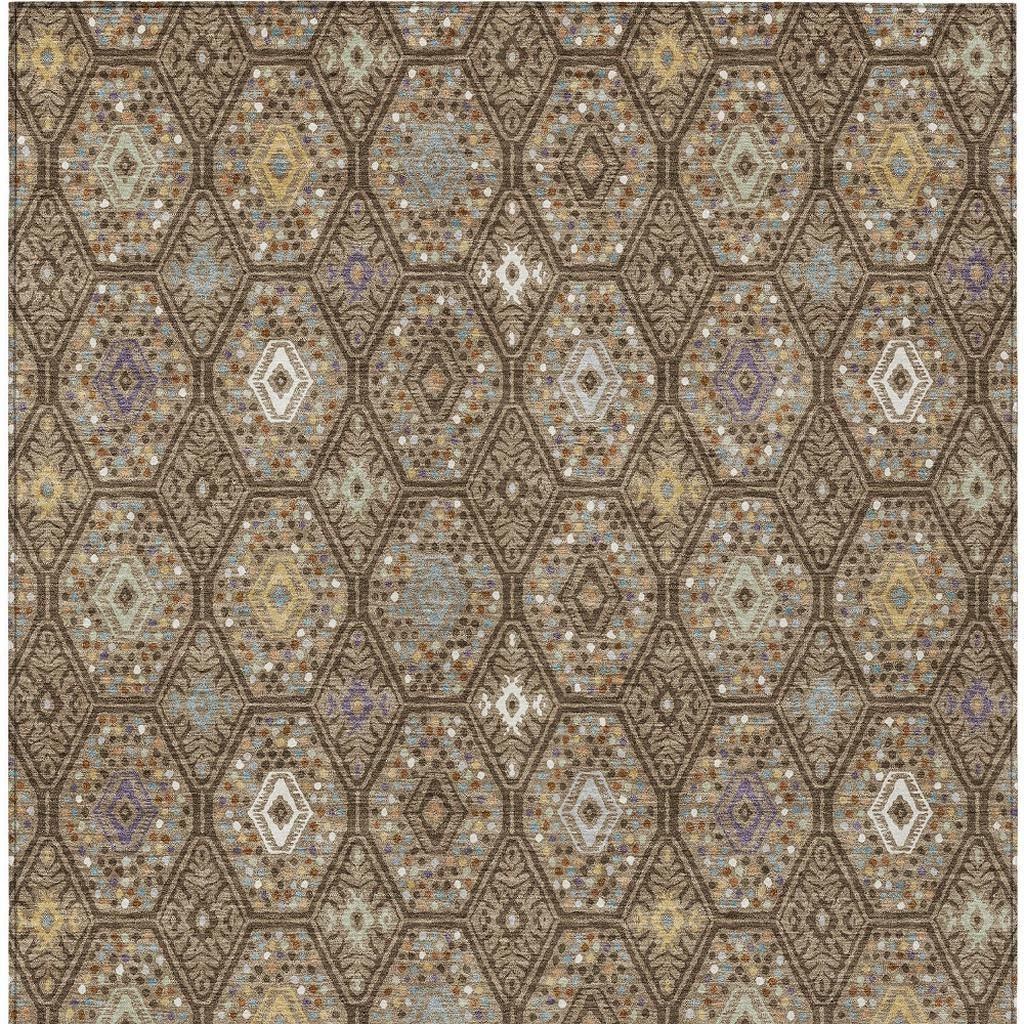 10' X 14' Brown And Chocolate Geometric Washable Indoor Outdoor Area Rug - Sports & Outdoor