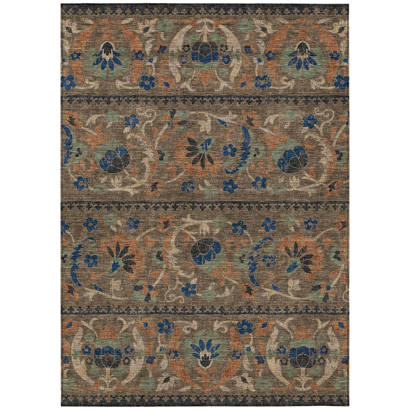 Multicolor washable indoor outdoor area rug with ornate floral and medallion pattern