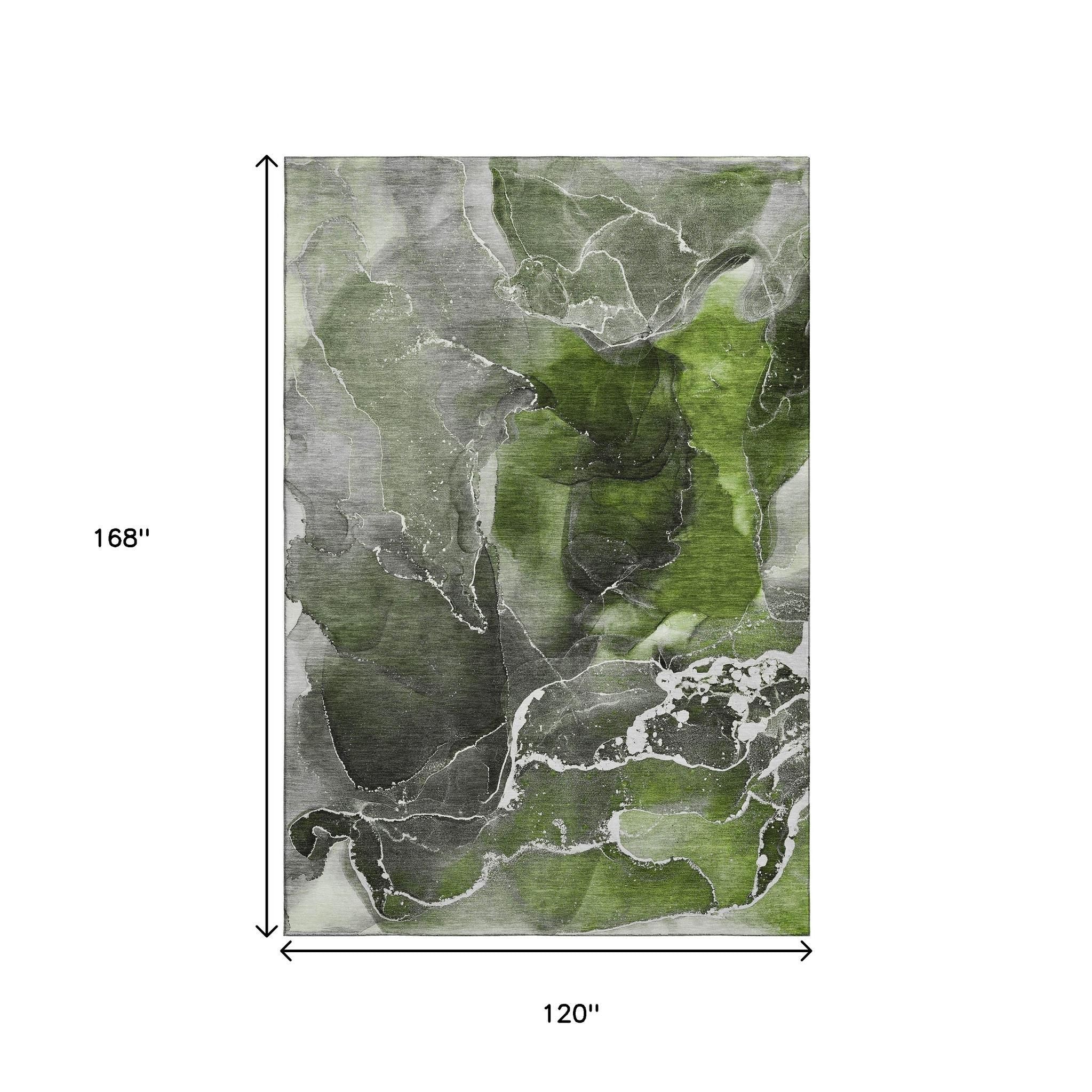 10' X 14' Green And Charcoal Abstract Washable Area Rug With UV Protection - Home & Garden