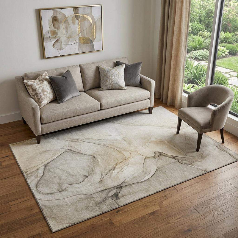 5' X 8' Beige And Ivory Abstract Washable Area Rug With UV Protection - Home & Garden