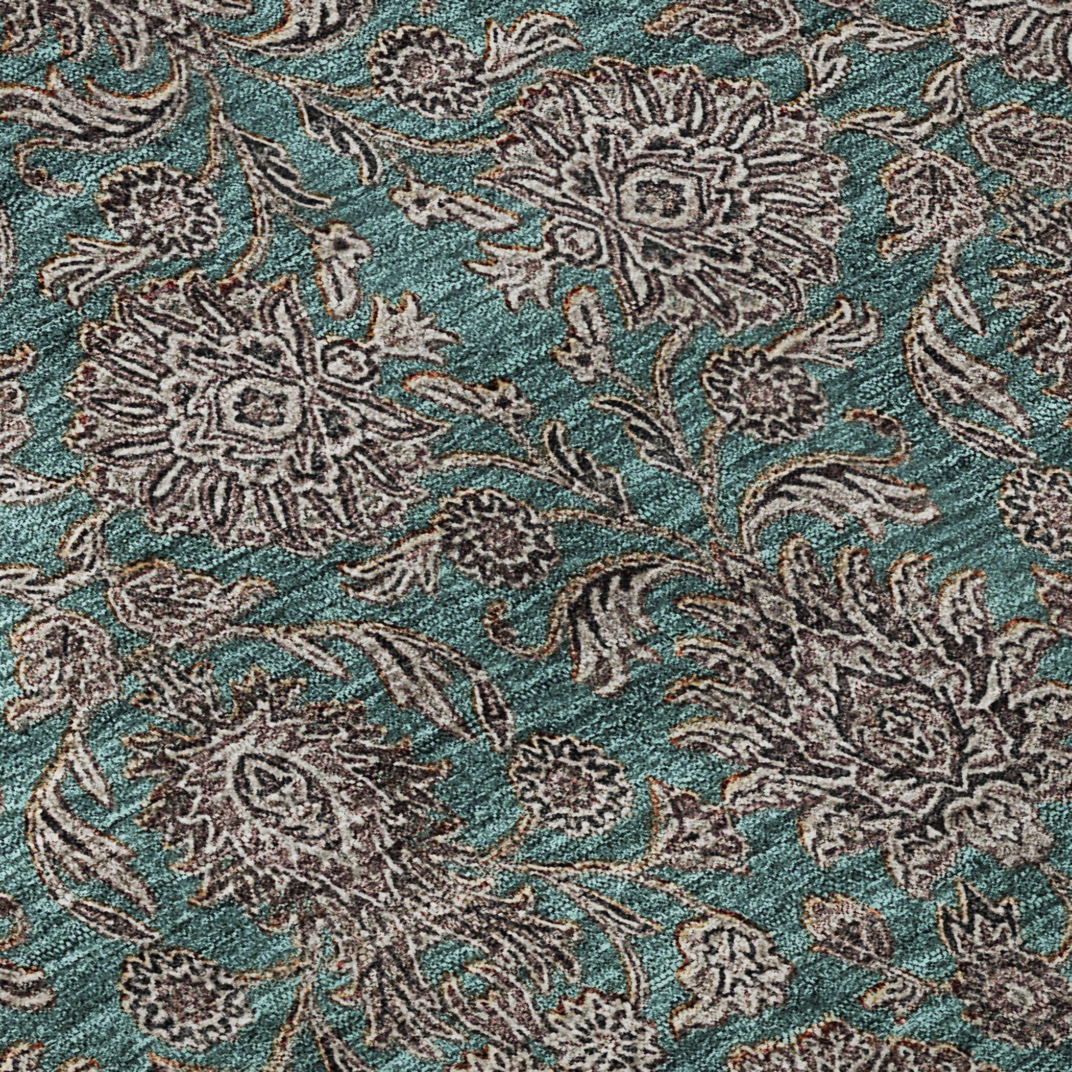 10' X 14' Teal And Beige Floral Washable Area Rug With UV Protection - Home & Garden