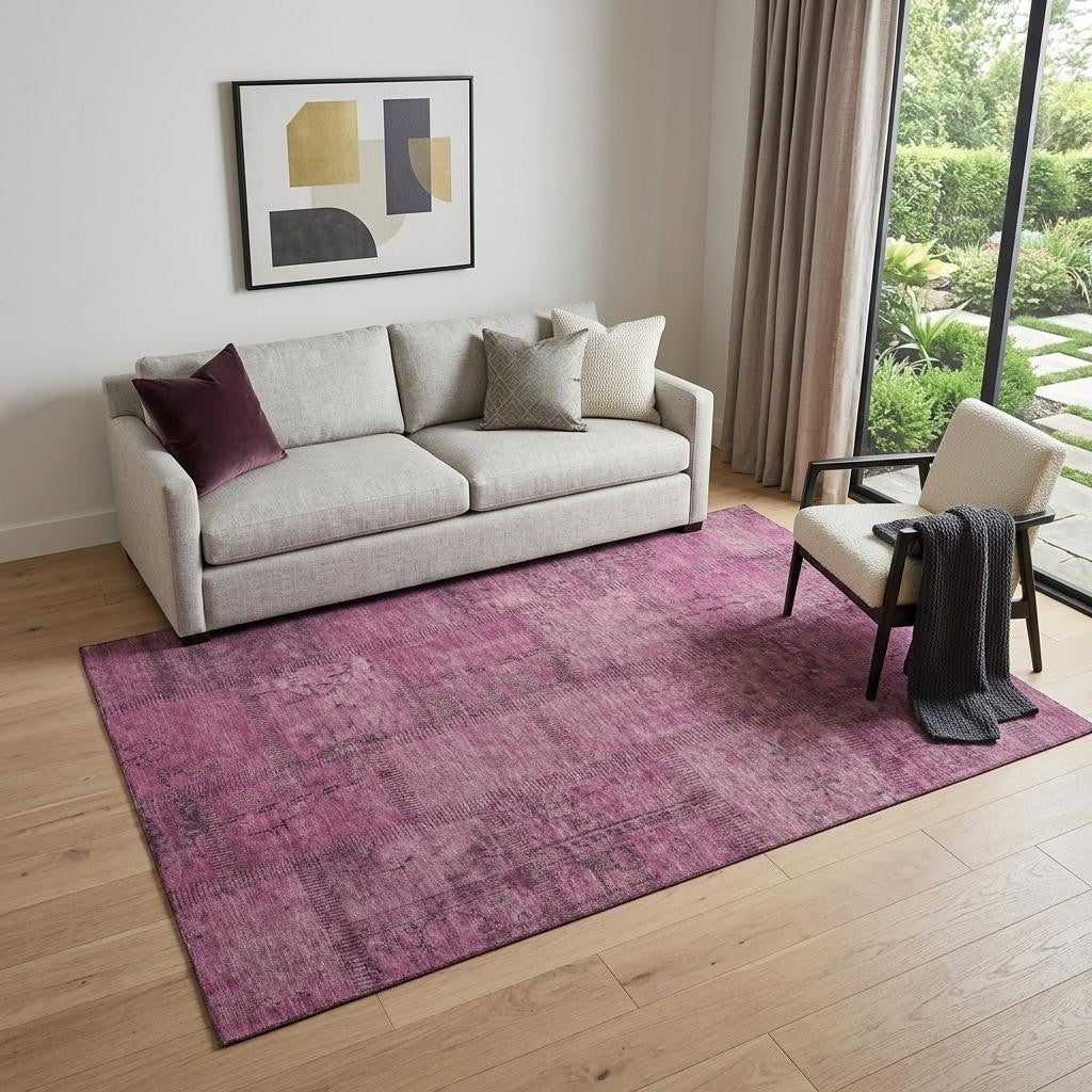 5' X 8' Blush And Gray Patchwork Washable Area Rug With UV Protection - Home & Garden