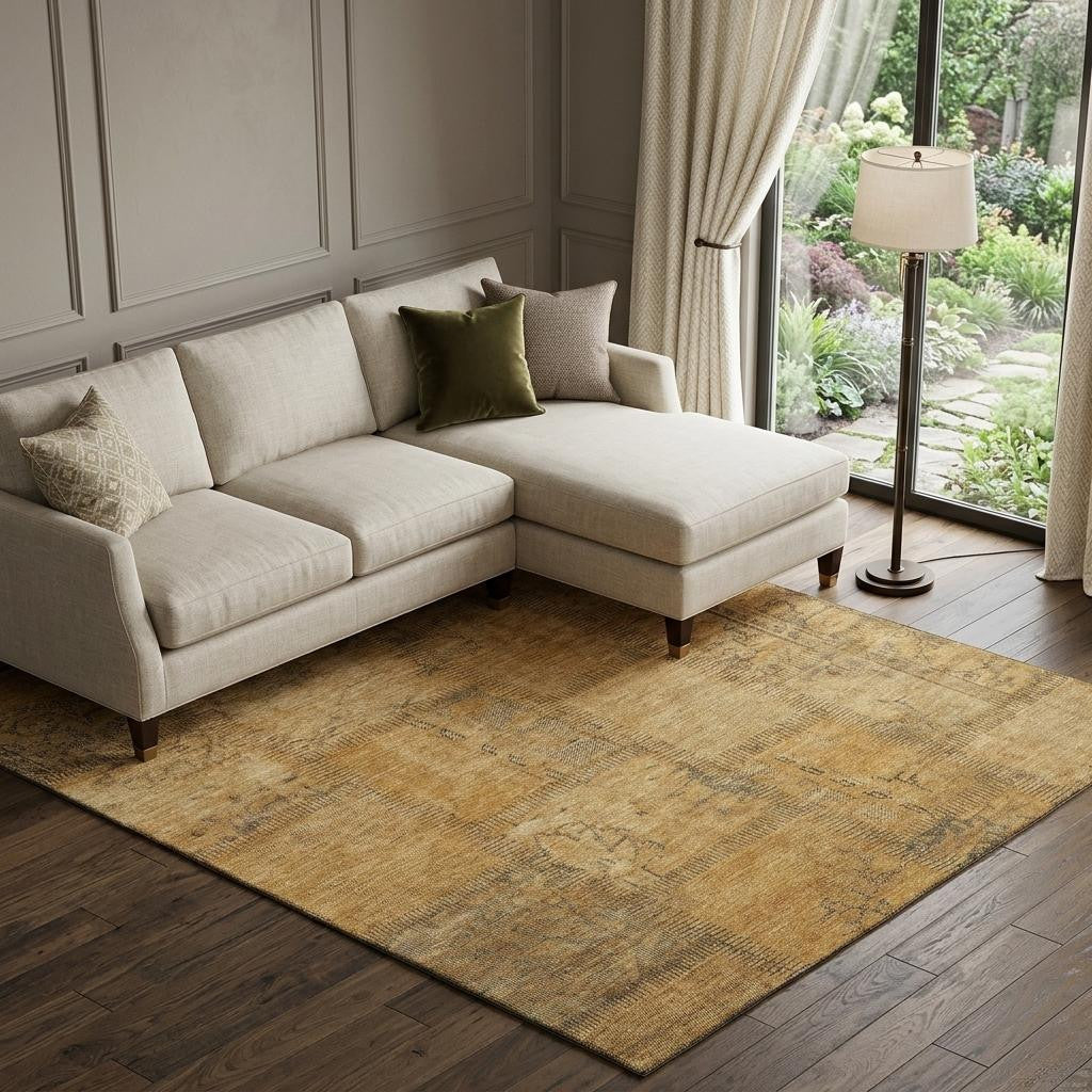 10' X 14' Copper And Gray Patchwork Washable Area Rug With UV Protection - Home & Garden