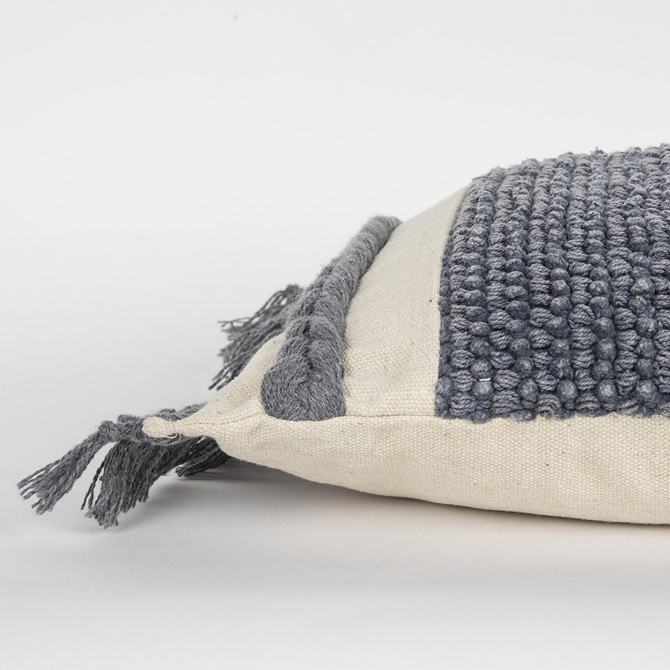 14" X 26" Gray And Off White Braided Cotton Throw Pillow - Home & Garden