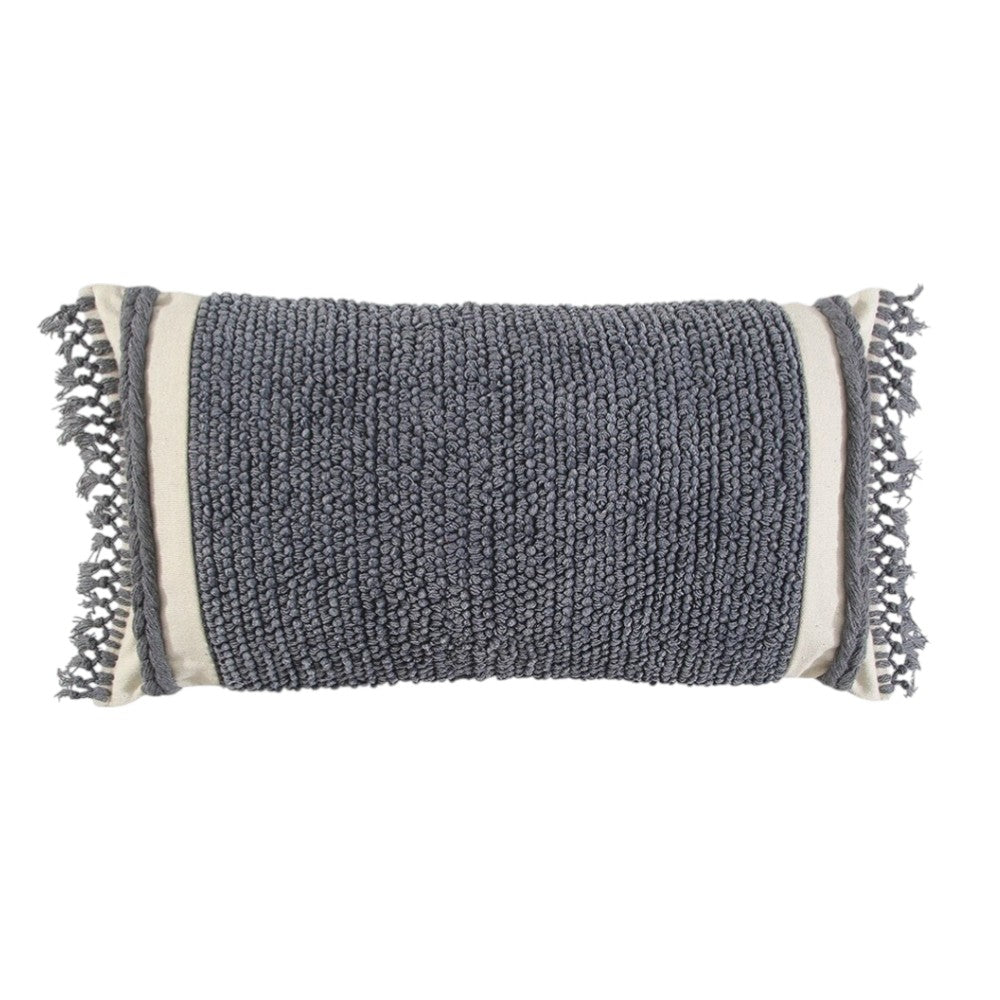 14" X 26" Gray And Off White Braided Cotton Throw Pillow - Home & Garden