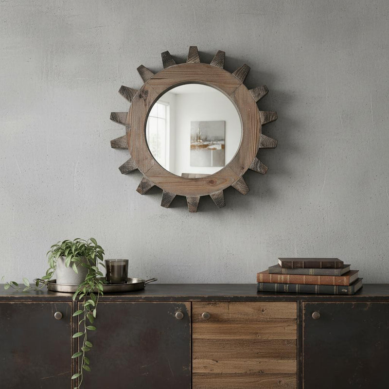 17" Brown Solid Wood Abstract Framed Accent Mirror - Bed & Bath