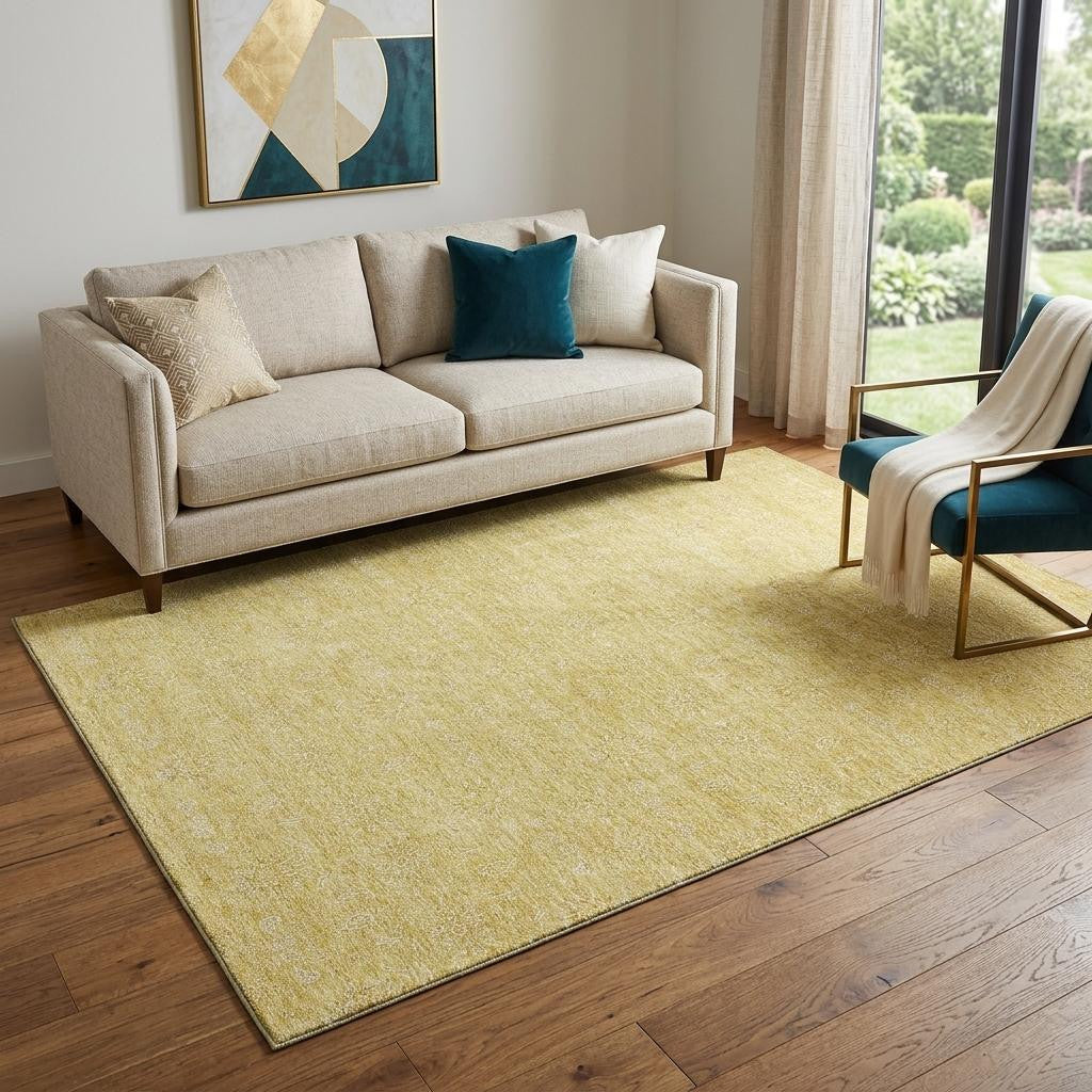 5' X 8' Amber And Ivory Floral Washable Area Rug With UV Protection - Home & Garden