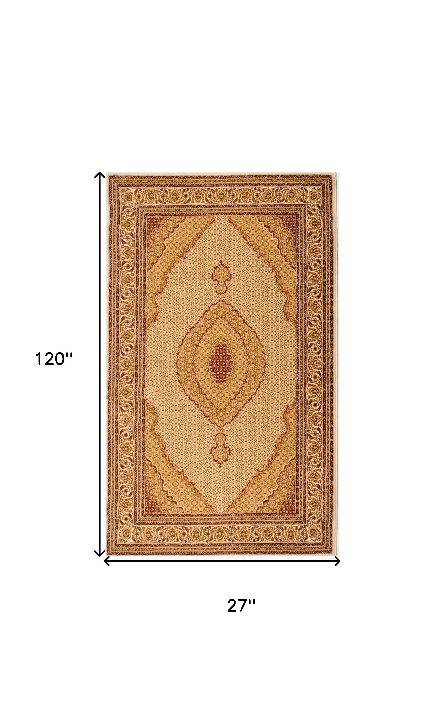 10' Beige And Ivory Oriental Runner Rug - Home & Garden