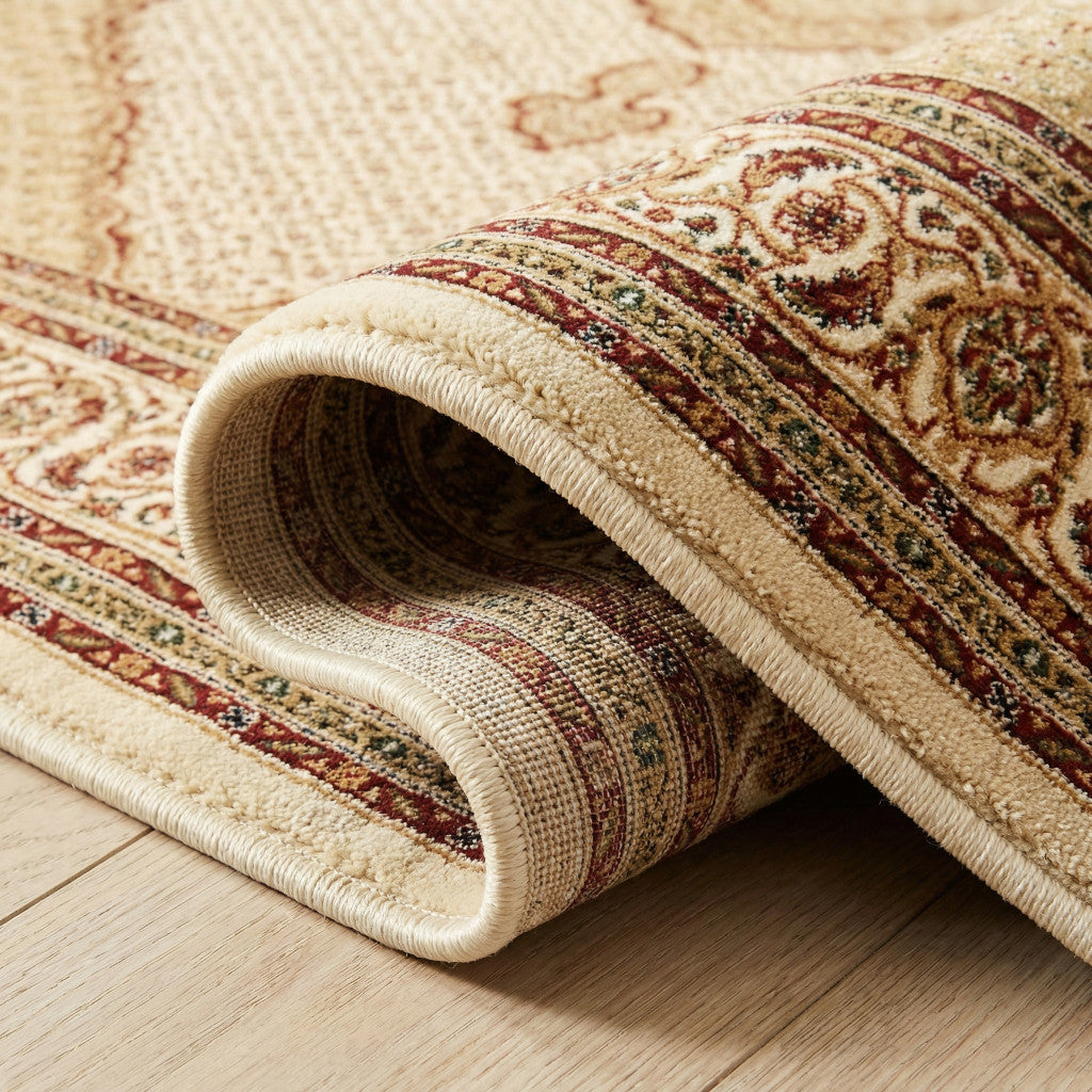 10' Beige And Ivory Oriental Runner Rug - Home & Garden