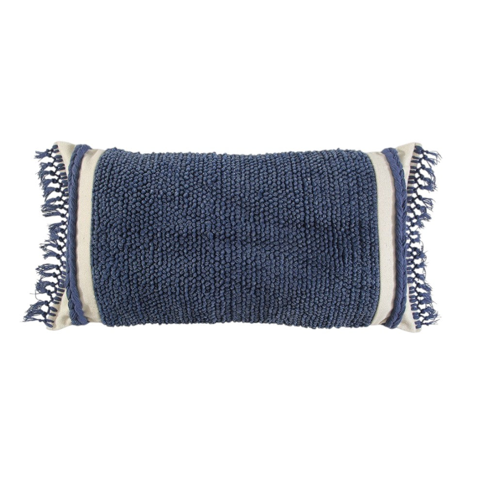 14" X 26" Navy Blue And Off White Braided Cotton Throw Pillow - Home & Garden