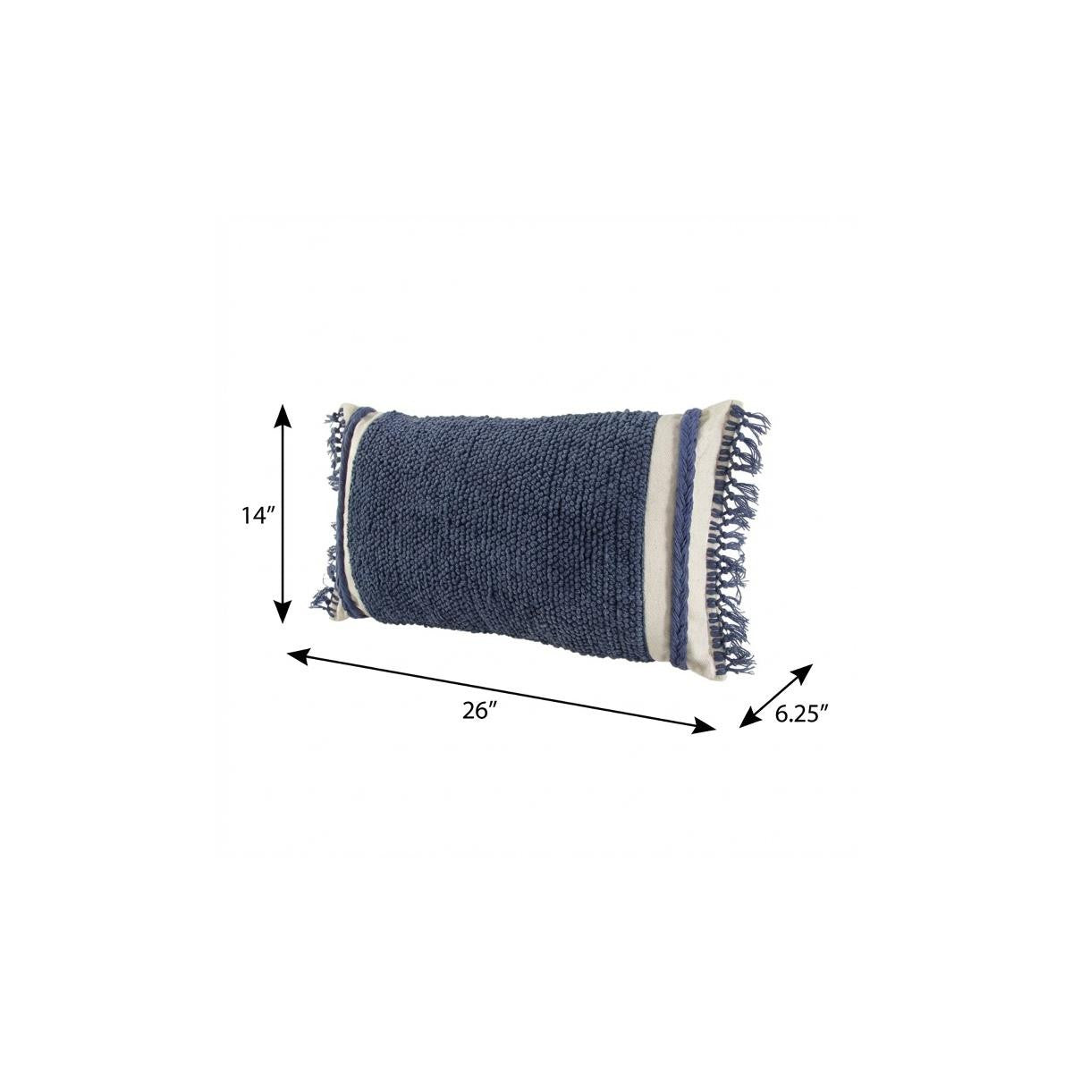 14" X 26" Navy Blue And Off White Braided Cotton Throw Pillow - Home & Garden