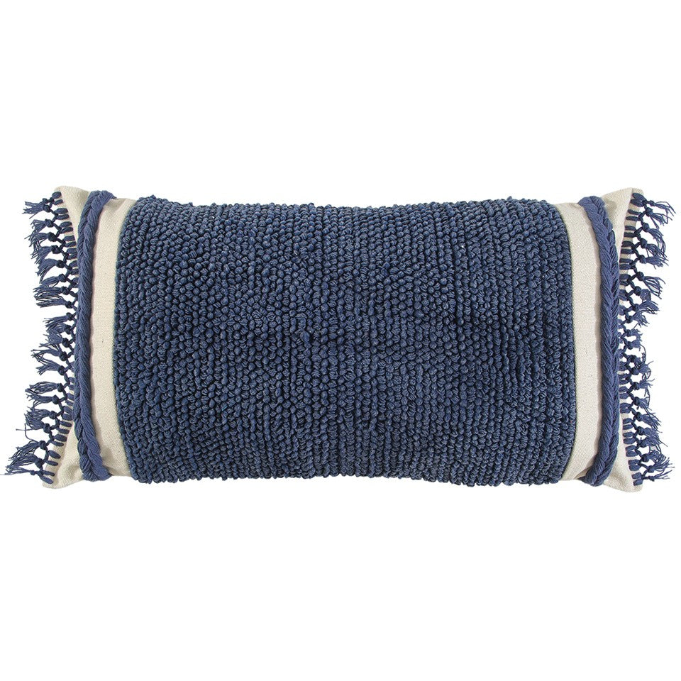 14" X 26" Navy Blue And Off White Braided Cotton Throw Pillow - Home & Garden
