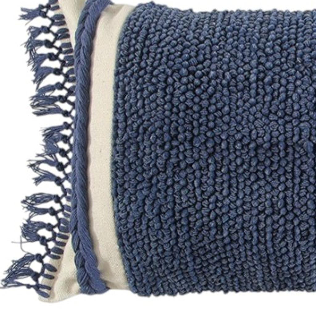 14" X 26" Navy Blue And Off White Braided Cotton Throw Pillow - Home & Garden