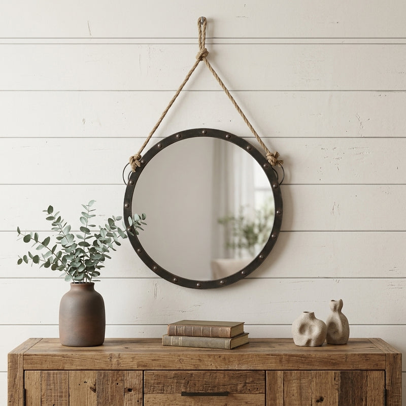39" Black Metal Round Framed Accent Mirror - Bed & Bath
