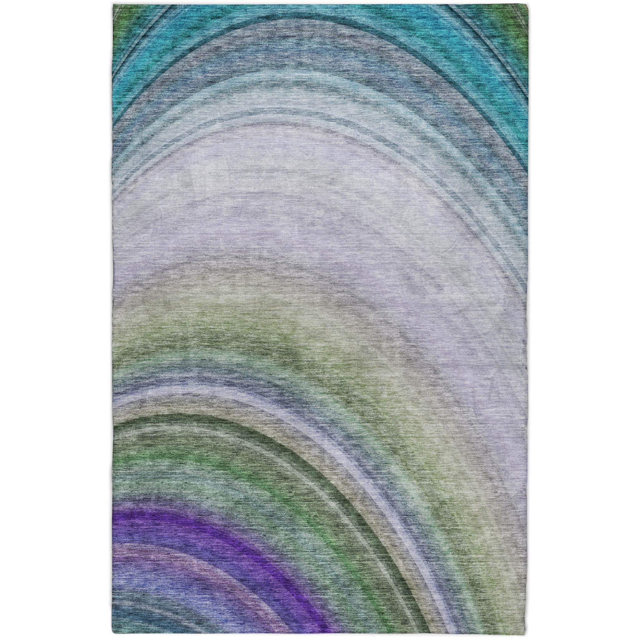 3' X 5' Teal And Green Abstract Shag Washable Area Rug With UV Protection - Home & Garden