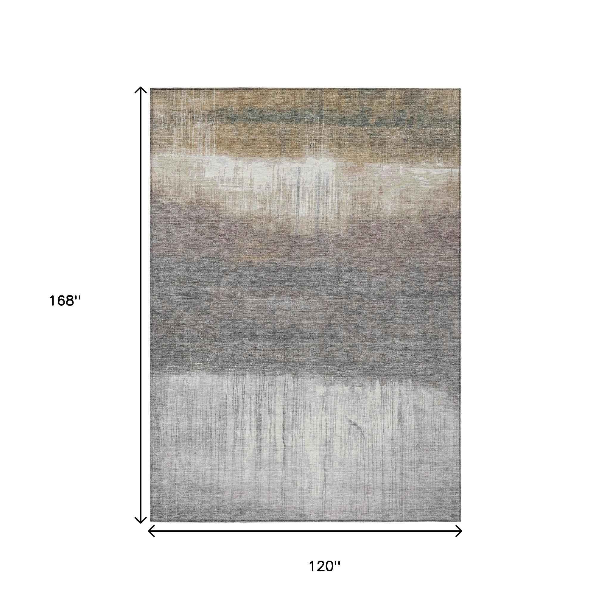 10' X 14' Taupe And Gray Abstract Washable Indoor Outdoor Area Rug