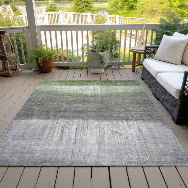 5' X 8' Fern Green And Gray Abstract Washable Indoor Outdoor Area Rug