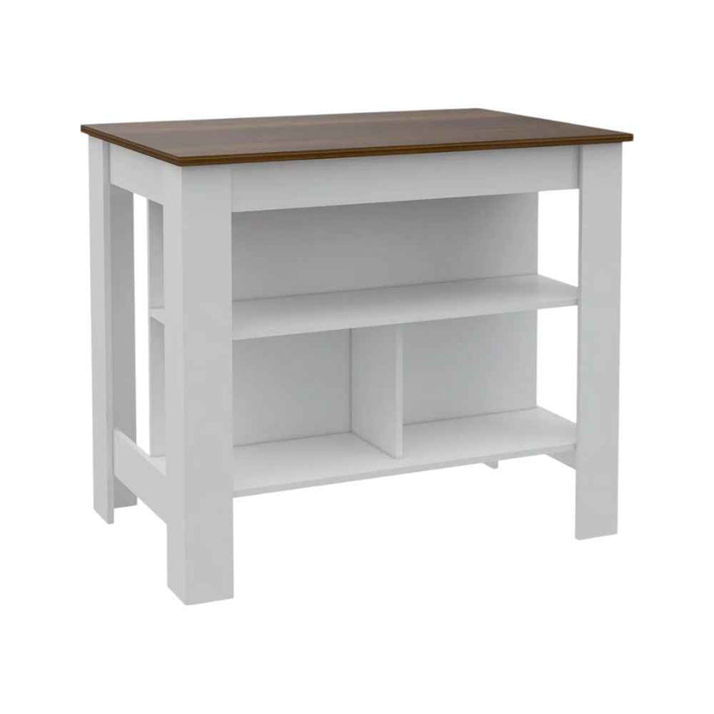 White and Brown 41" Kitchen Island With Storage