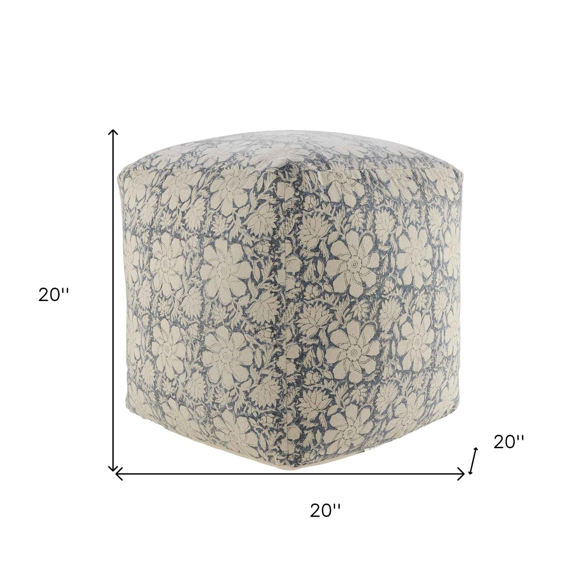 20" Beige Cotton Abstract Pouf Ottoman