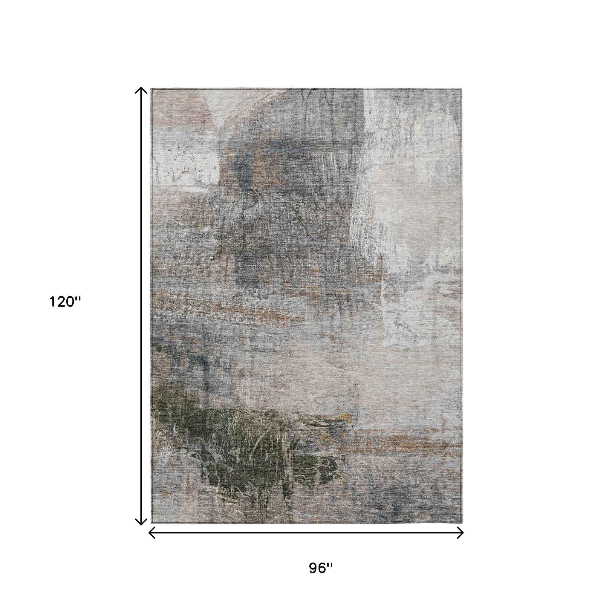 8' X 10' Beige And Gray Abstract Washable Indoor Outdoor Area Rug