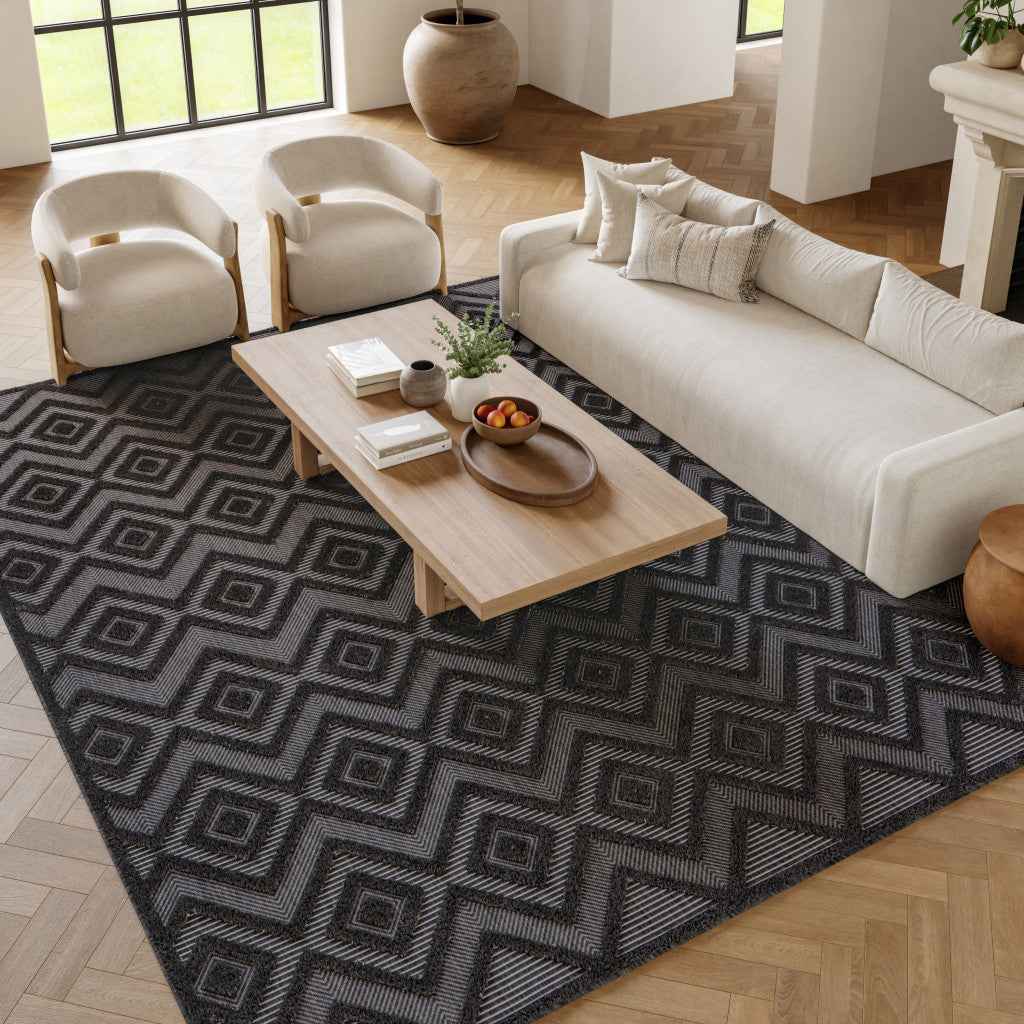 9' X 12' Charcoal And Gray Indoor Outdoor Area Rug