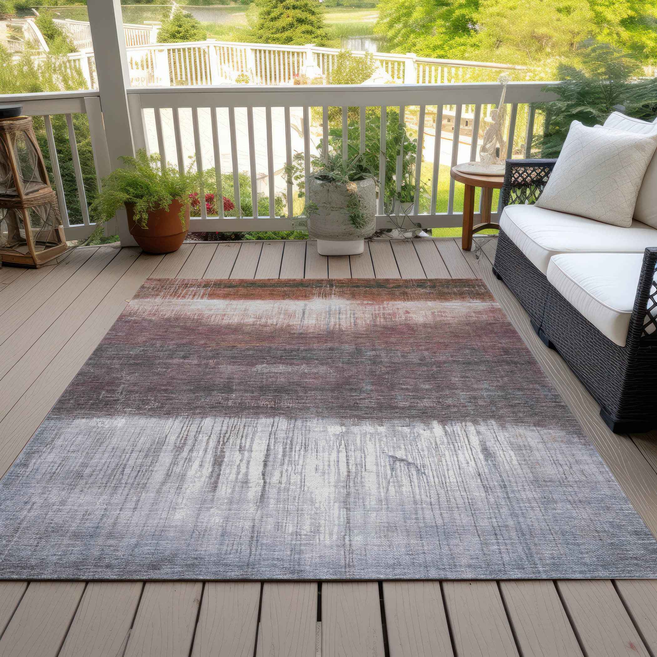 3' X 5' Rust And Ivory Abstract Washable Indoor Outdoor Area Rug