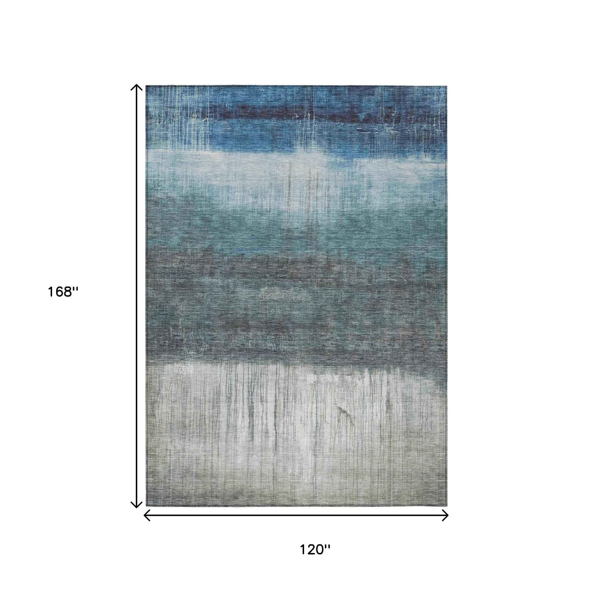 10' X 14' Blue And Gray Abstract Washable Indoor Outdoor Area Rug