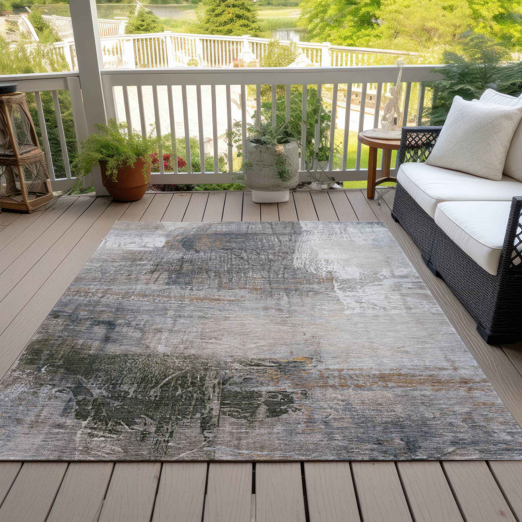 10' X 14' Beige And Gray Abstract Washable Indoor Outdoor Area Rug