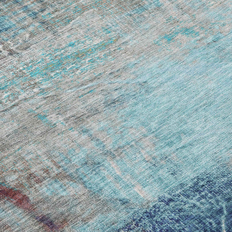 8' X 10' Teal Blue And Gray Abstract Washable Indoor Outdoor Area Rug