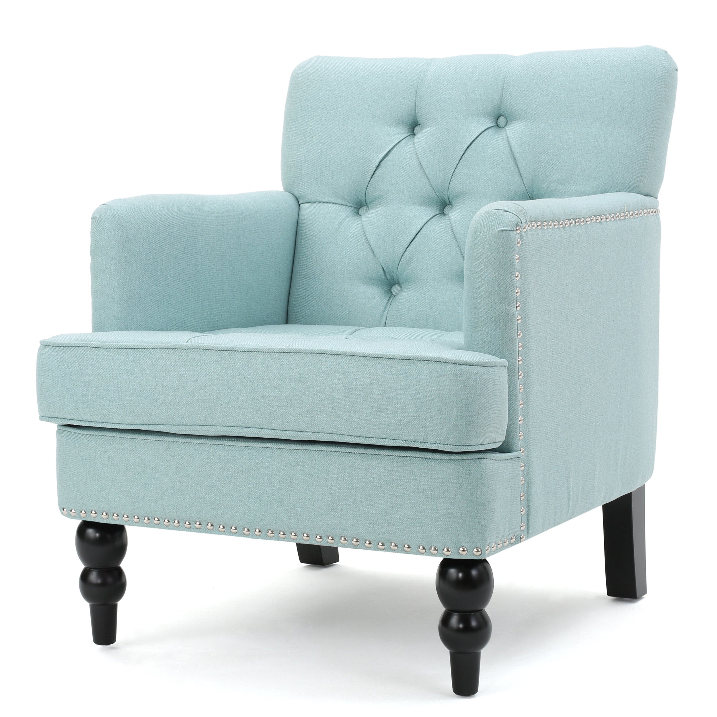 28" Light Blue And Black Fabric And Wood Club Chair - Living Room