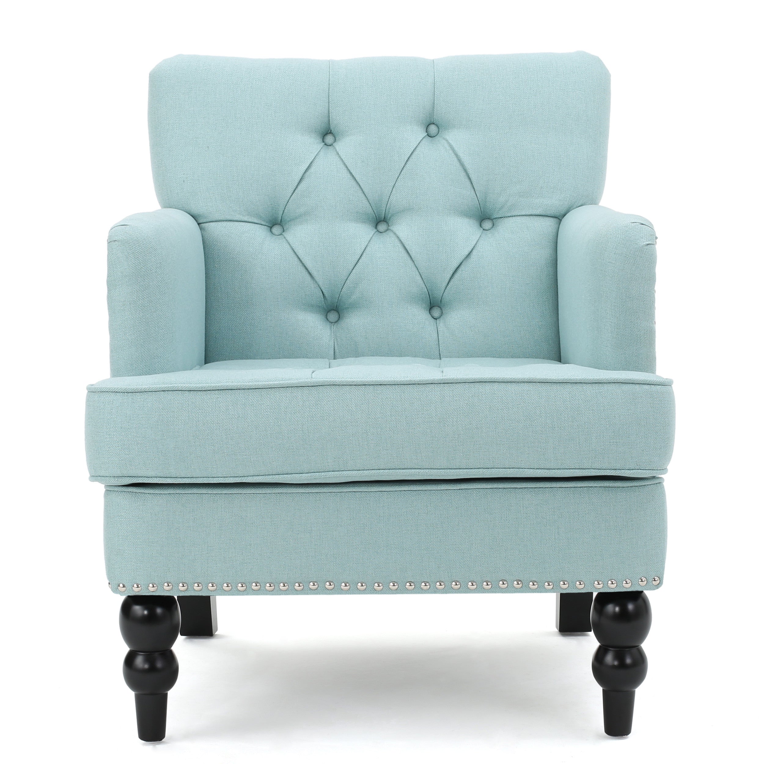 28" Light Blue And Black Fabric And Wood Club Chair - Living Room