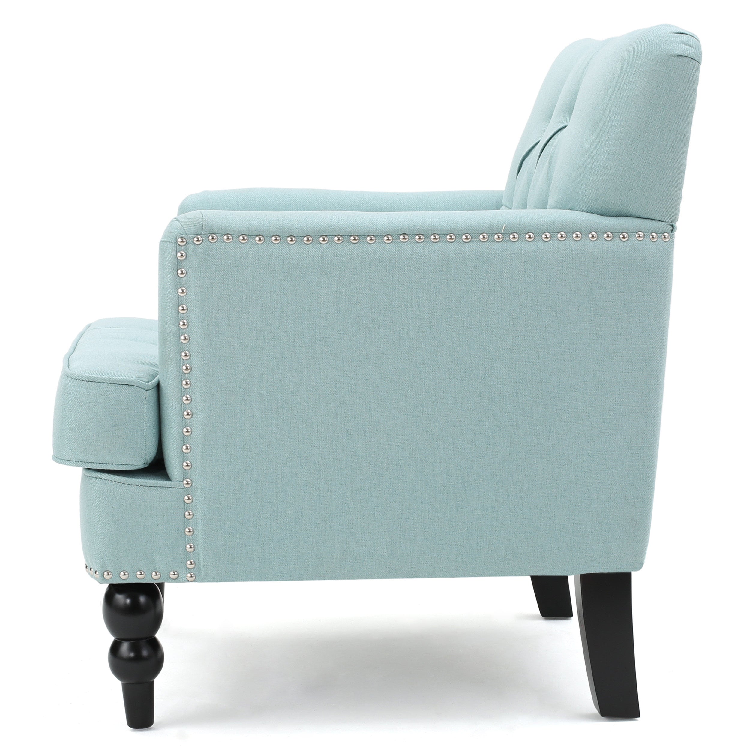 28" Light Blue And Black Fabric And Wood Club Chair - Living Room