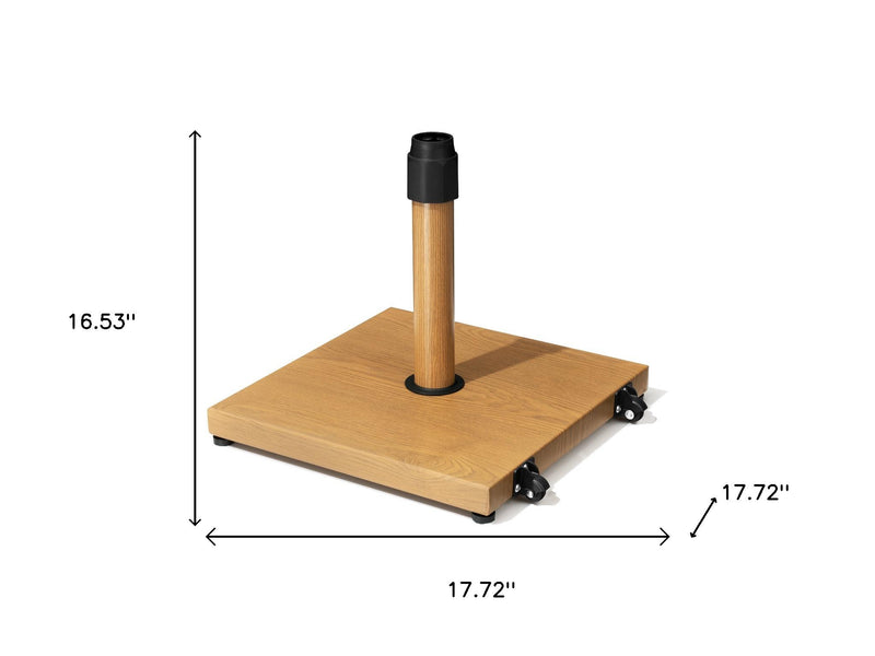 Wood-look umbrella base with wheels and in-ground pole; 17.72 in square
