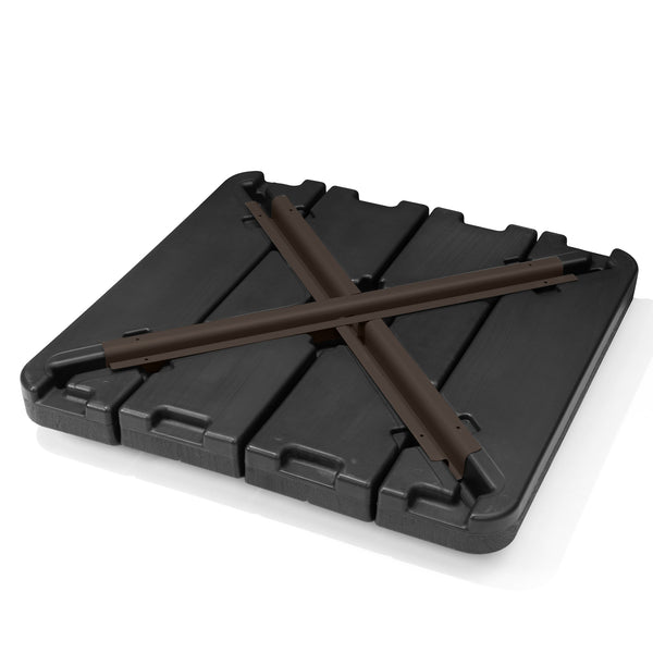 Black cantilever umbrella base with steel pole insert and cross support legs