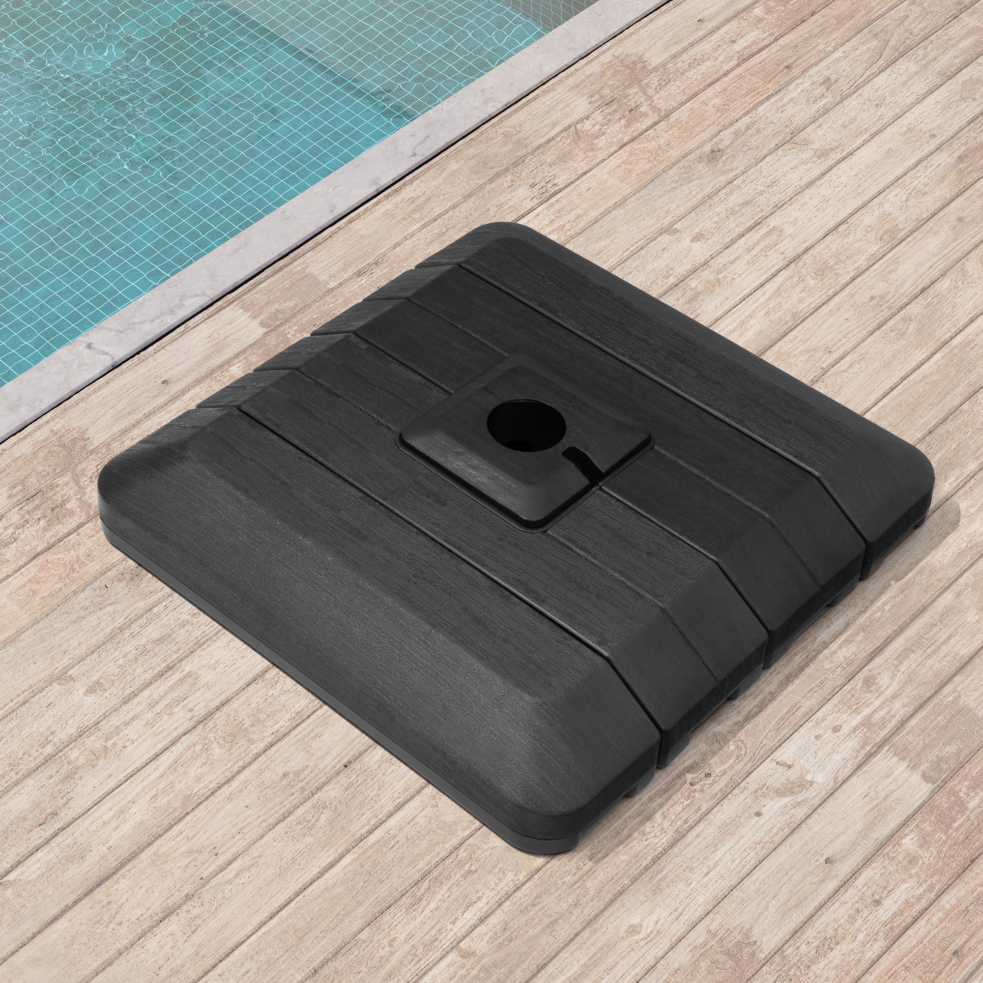 Black umbrella base with central round hole and textured top panel detail