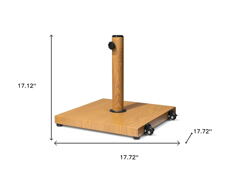 Umbrella base dimensions: 17.72 in square, 17.12 in pole height; rolling wheels